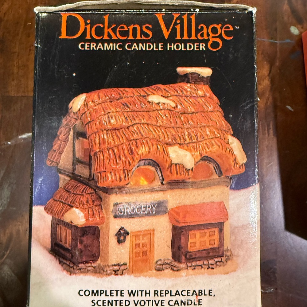 Vintage Dickens Village Ceramic Candle Holder GROCERY Handcrafted Building JSNY!